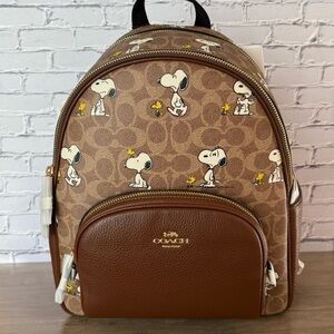 NWT Coach * Peanuts Court Backpack In Signature Canvas With Snoopy Print CBM25